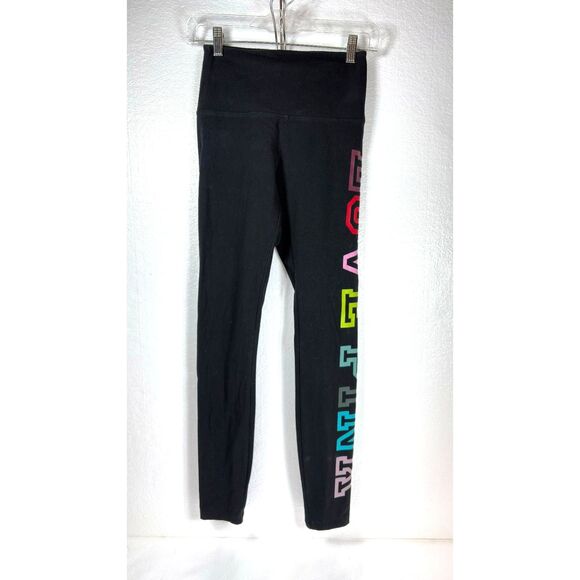 Victoria's Secret Pants - Victoria's Secret Pink Leggings High Waist Black Rainbow Love Pink Small